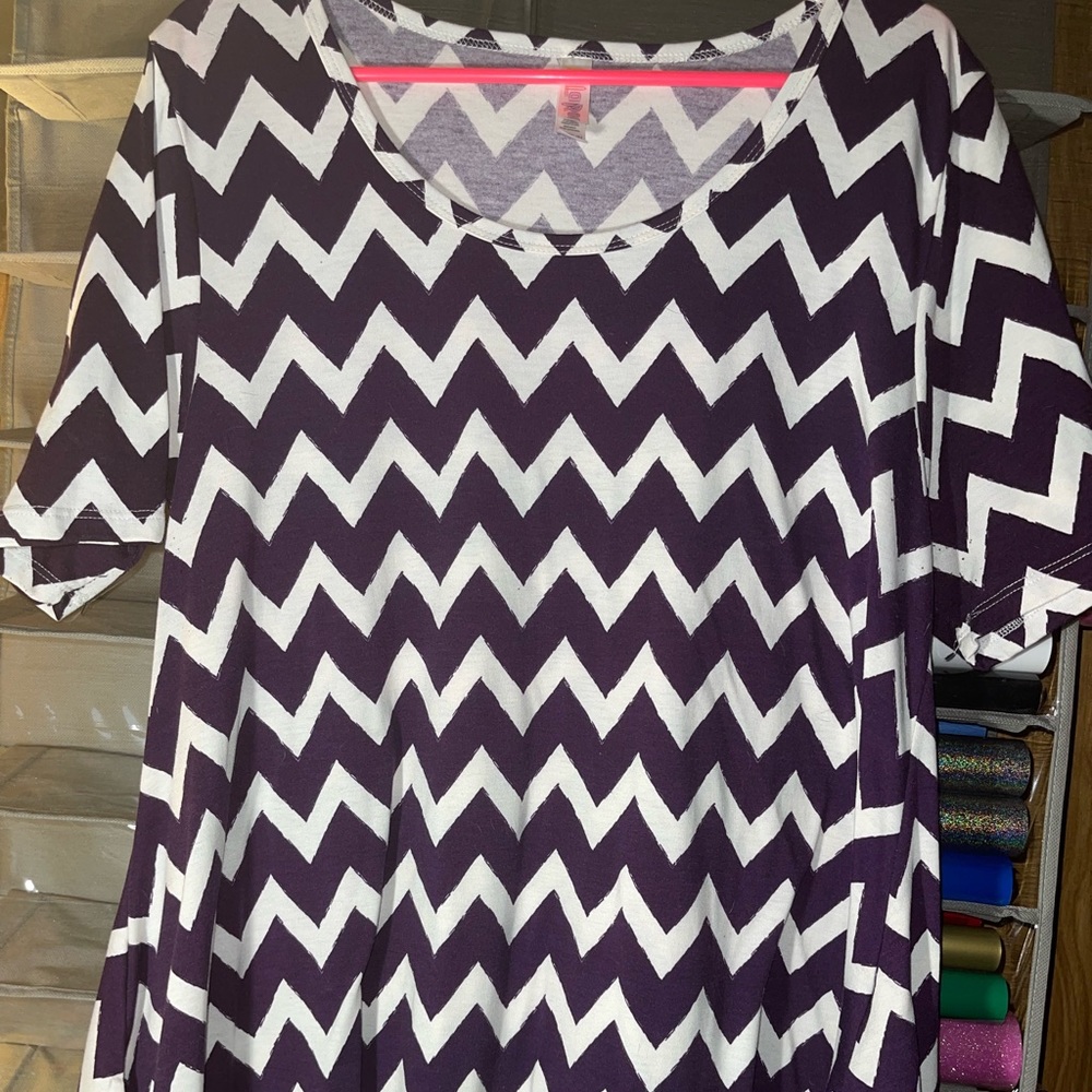 Lularoe Perfect Tee. Purple and White Chevron